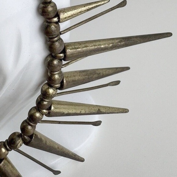 Antiqued Brass Tone Spike Fringe Statement‎ Necklace Industrial Punk Collar J-01 - Picture 9 of 11